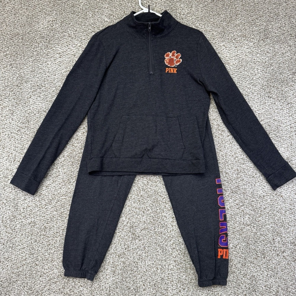 Clemson Tigers x Victoria's Secret Pink Hoodie Sweatpants Set Womens Medium Gray